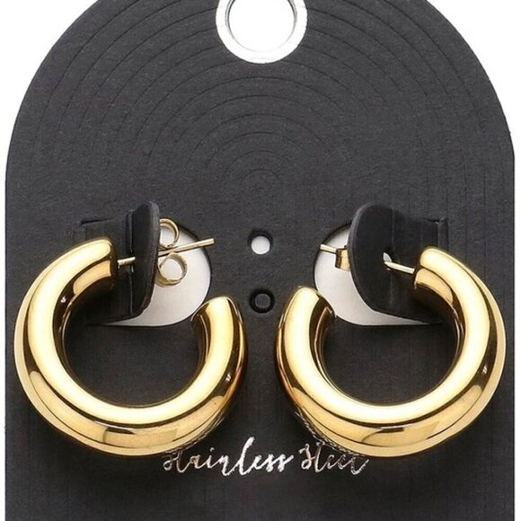 STAINLESS STEEL GOLD HOOP EARRINGS - Picture 1 of 1